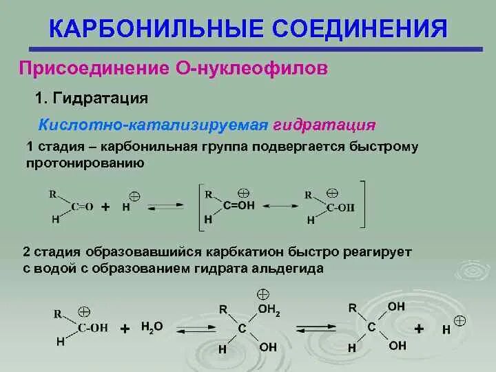 Механизм карбонильных соединений с HCN. Литийорганические соединения + карбонильные соединения. Енолизация карбонильных соединений. Реакции карбонильных соединений с водой. Получите карбонильные соединения