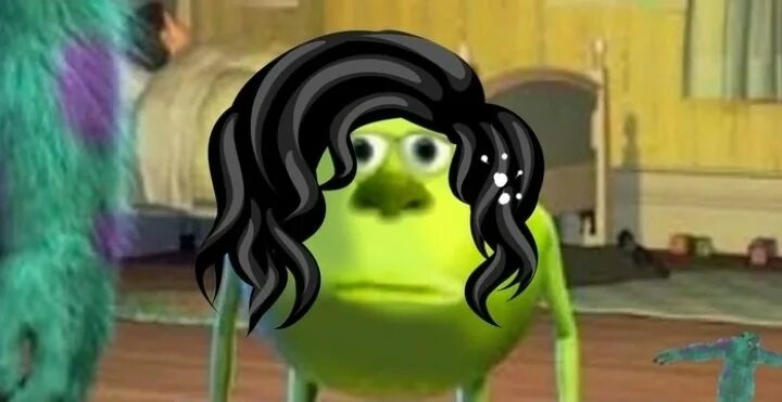 Create meme "Mike wazowski meme with the face of Sally, wazowski with the face o