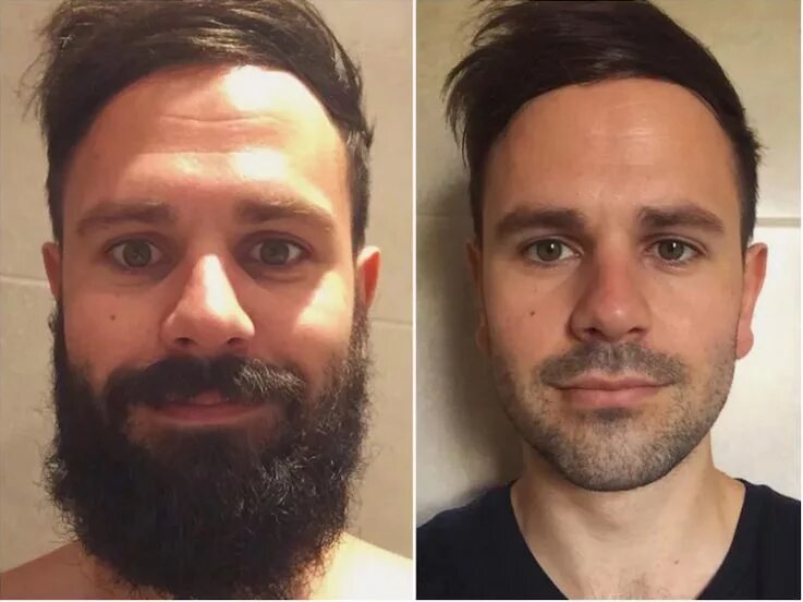 Отращивание бороды. Усы до и после. Растительность на лице у мужчин. Мужик с бородой и без. Скольки лет можно бриться