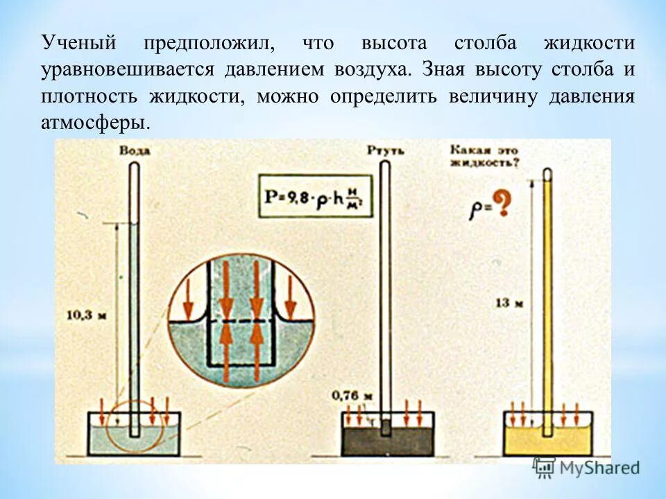 Атмосферное давление формула физика. Формула для расчета силы атмосферного давления. Давление столба воды. Задачи по физике давление и давление воды. Давление атмосферного столба и давление столба жидкости.