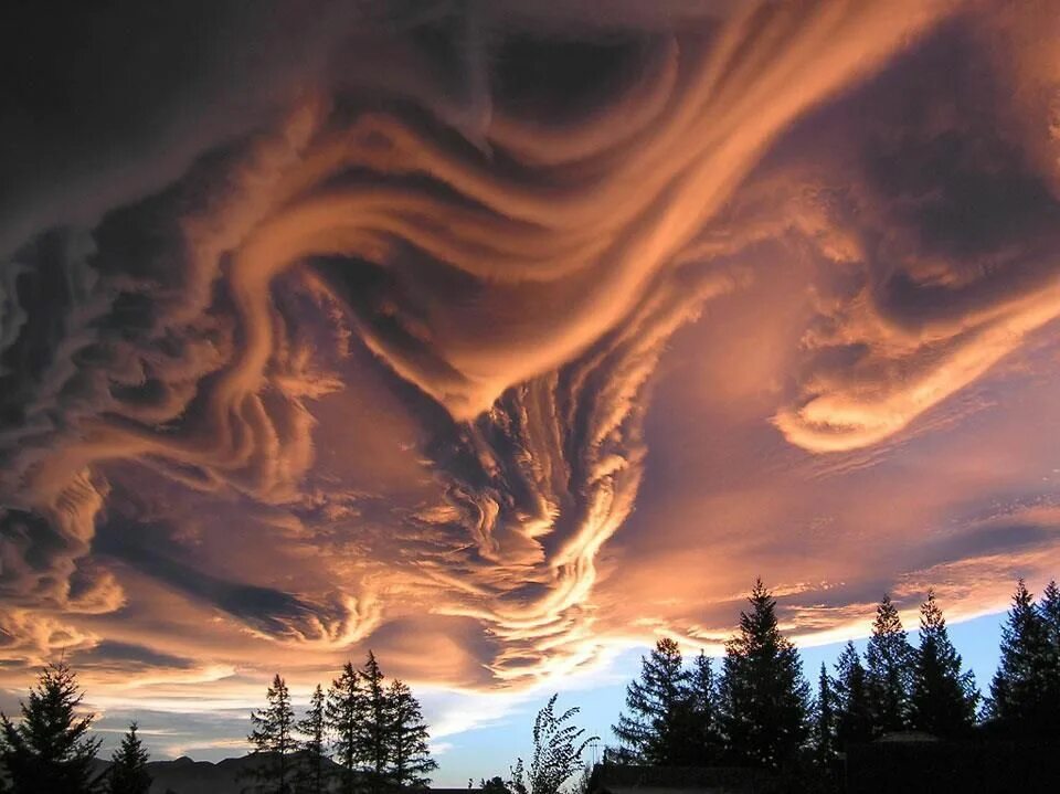 Невероятное небо. Облака ундулатус асператус. Волнисто-бугристые (Дьявольские) облака. Страшные облака асператус. Редкий вид облаков асператус.