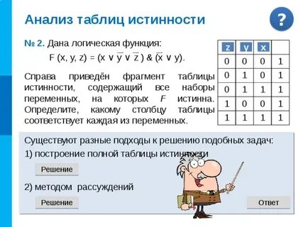 Приведите таблицу истинности для логического выражения