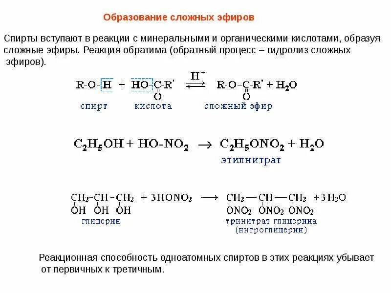 Сложный эфир подвергается реакции. Образование сложных эфиров из этанола. Сложные эфиры вступают в реакцию.