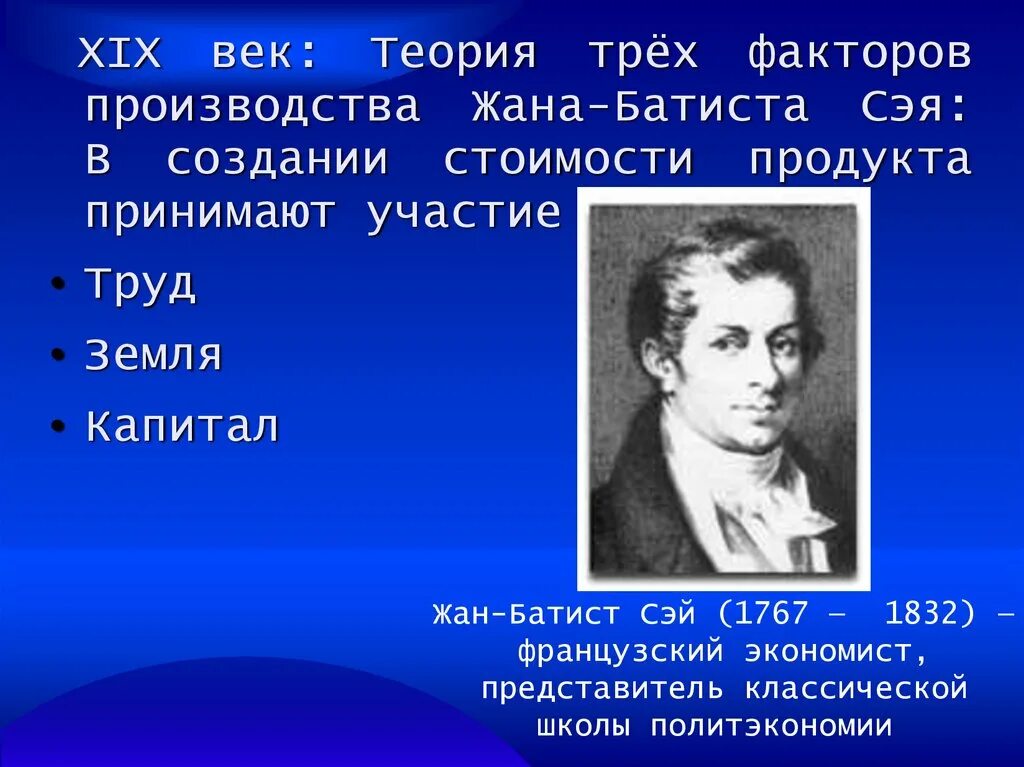 Теория 3 факторов. Учение жана Батиста Сэя. Теория трех факторов Сэя.