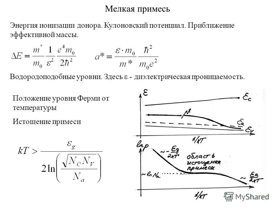 Концентрация носителей заряда в полупроводнике от температуры. Температурная зависимость в акцепторном полупроводнике. Истощение примеси. Истощение примеси. Область истощения примеси в полупроводнике.