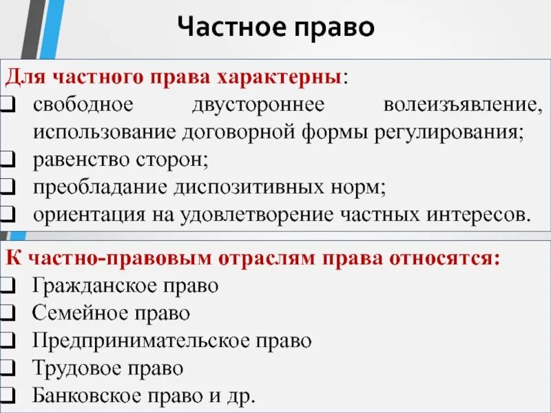 Частноправовые отношения. Частноправовые отношения