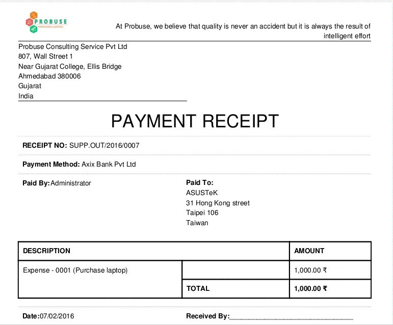 Purchase Receipt. PAYPAL Receipt example. Proof of purchase. Provide, purchase;. Report receiving