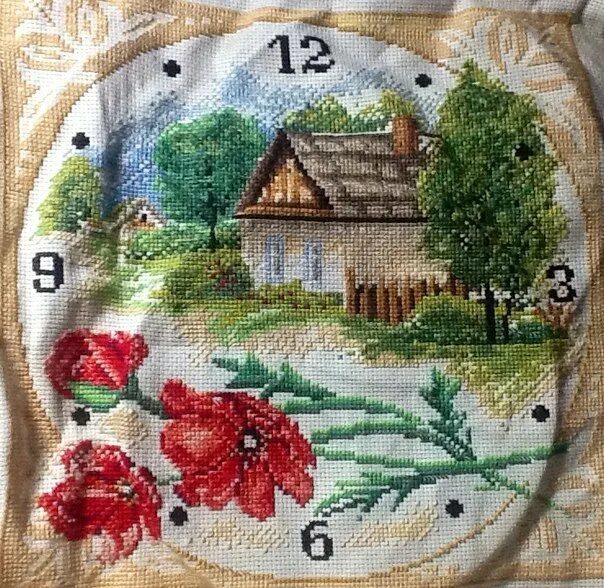 Village watch. Вышивка часы с домиком. Часы домик Риолис. Набор для вышивания Панна часы домик. Вышивка часы с домиком в желтой гамме.