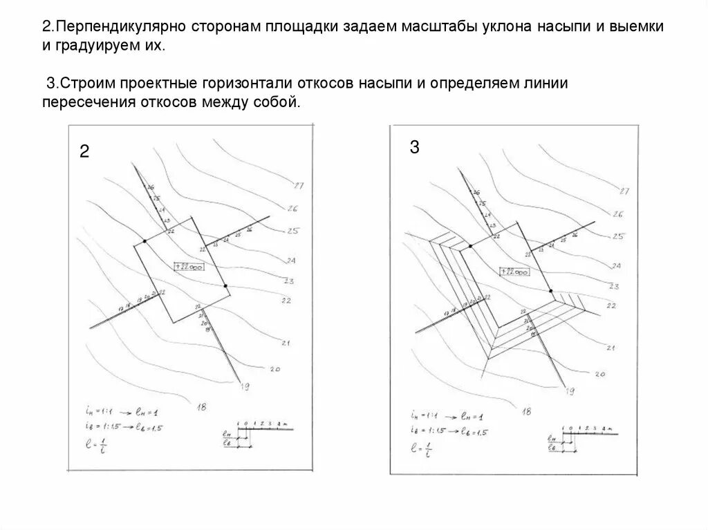 Проекции с числовыми отметками определение границ земляных работ. Как построить границу земляных работ. Проекции с числовыми отметками построение площадки. Определение границ земляных работ.