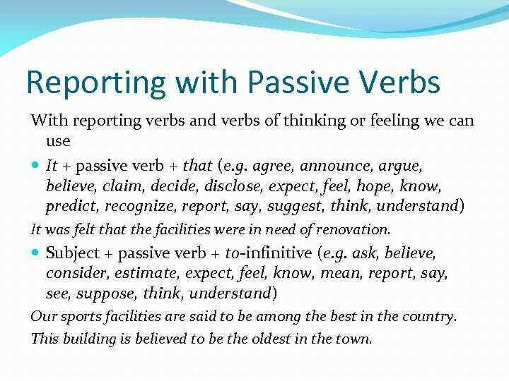 Passive reported Speech. The Passive with reporting verbs. Passive reporting verbs. Reporting verbs правило. Report глагол