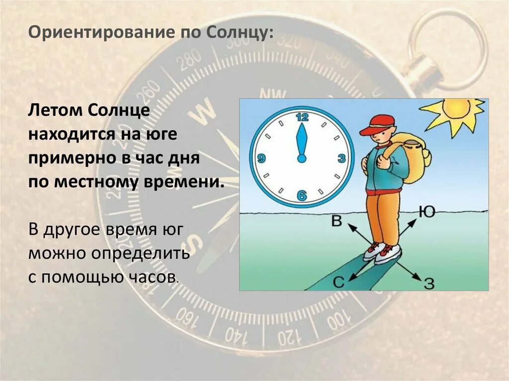 Куда определение. Ориентирование по местности по солнцу. Как определить где Юг по солнцу.