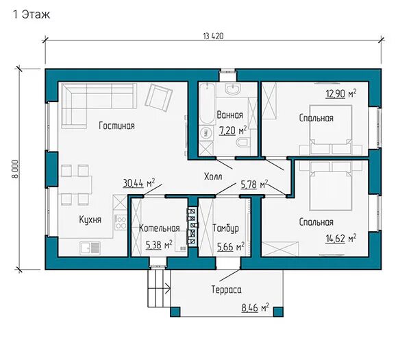 Проект дома из керамических блоков 14x12 Ф-67-317 - строительство "под ключ"