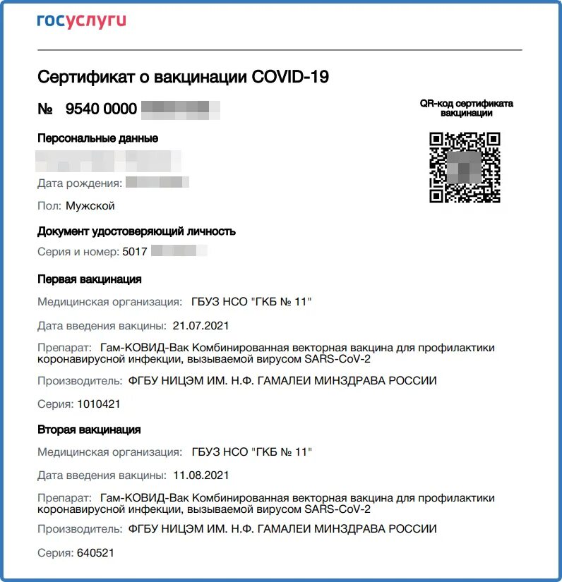Как выглядит электронный сертификат на госуслугах