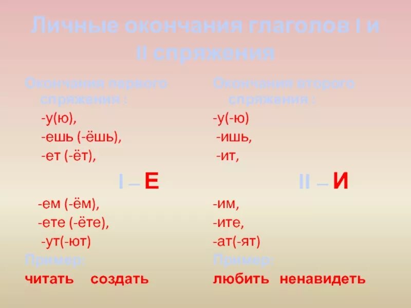 Окончание ешь какое спряжение глагола. Окончания глаголов. Личные окончания глаголов. Глаголы с окончанием ет. Окончания спряжений глаголов.