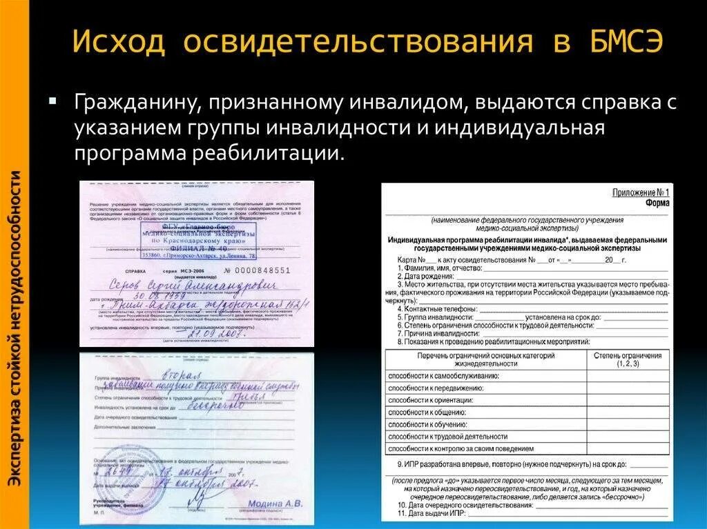 Оформление результатов медицинского освидетельствования. Справка об инвалидности. Реабилитационная карта. Индивидуальная карта инвалида. Индивидуальная программа реабилитации.