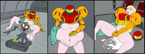 samus aran, metroid, nintendo, 1girls, big belly, cum, disposal, female, hu...