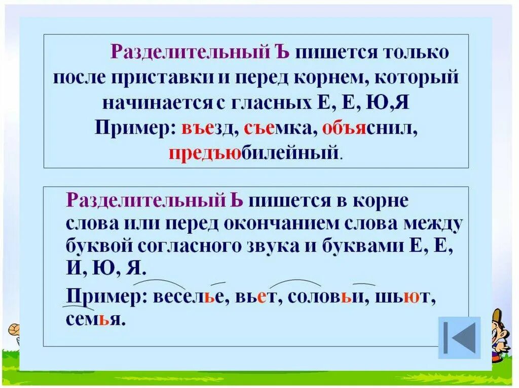 Разделительный мягкий и твердый знак 2 класс правило. Разделительный твердый знак и разделительный мягкий знак правило. Правило написания разделительного ъ и ь знака. Разделительный ъ разделительный мягкий знак.