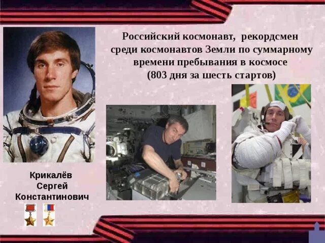 Рекордсмен по суммарному времени в космосе. Русский космонавт рекордсмен по пребыванию в космосе.