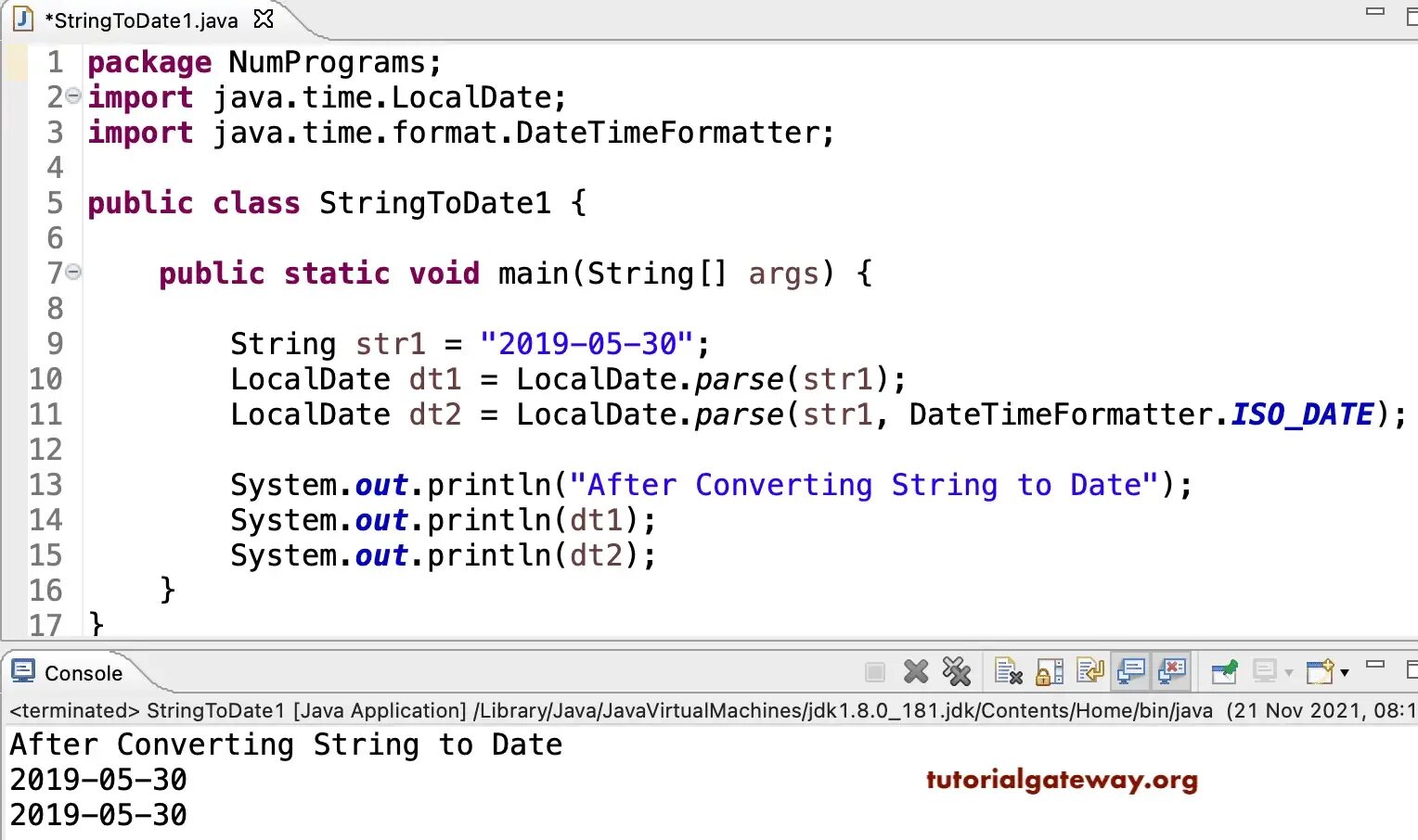Localdate to date java. Tostring java. localdate java.