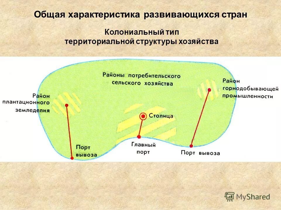 Территориальная структура хозяйства называющихся странах. Модель территориальной структуры хозяйства развивающейся страны. Колониальный Тип территориальной структуры. Территориальная структура развивающихся стран.