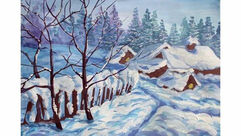 Как быстро нарисовать зимний пейзаж