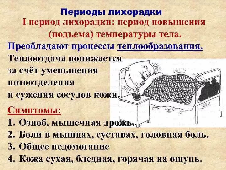 Симптомы периодов лихорадки. Основной симптом в 2 периоде лихорадки. Помощь в первой стадии лихорадки:. Пмп при первой стадии лихорадки. Симптомы периодов лихорадки.