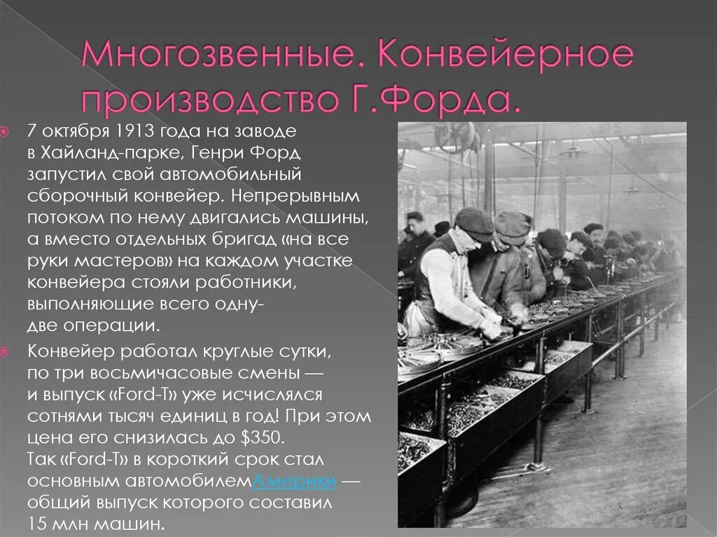 Конвейер на производстве. Конвейерный способ производства. Новое слово в производстве