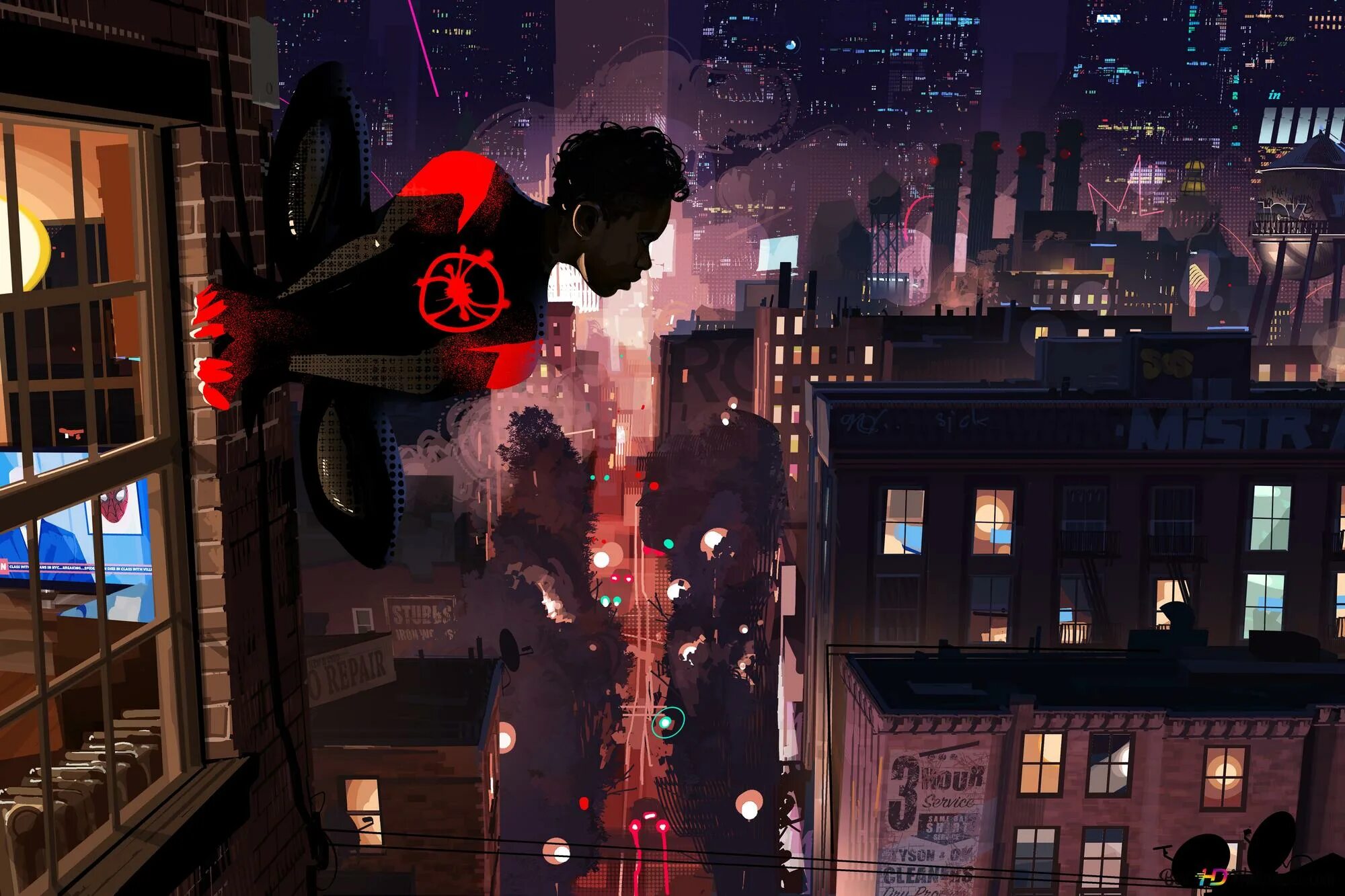 Человек паук через вселенные 18. Spider man into the spider-verse. spider man into the spider-verse art. человек паук в ночном городе. человек паук через вселенные кадры.