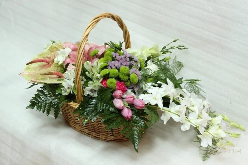 Живые букеты в корзинке