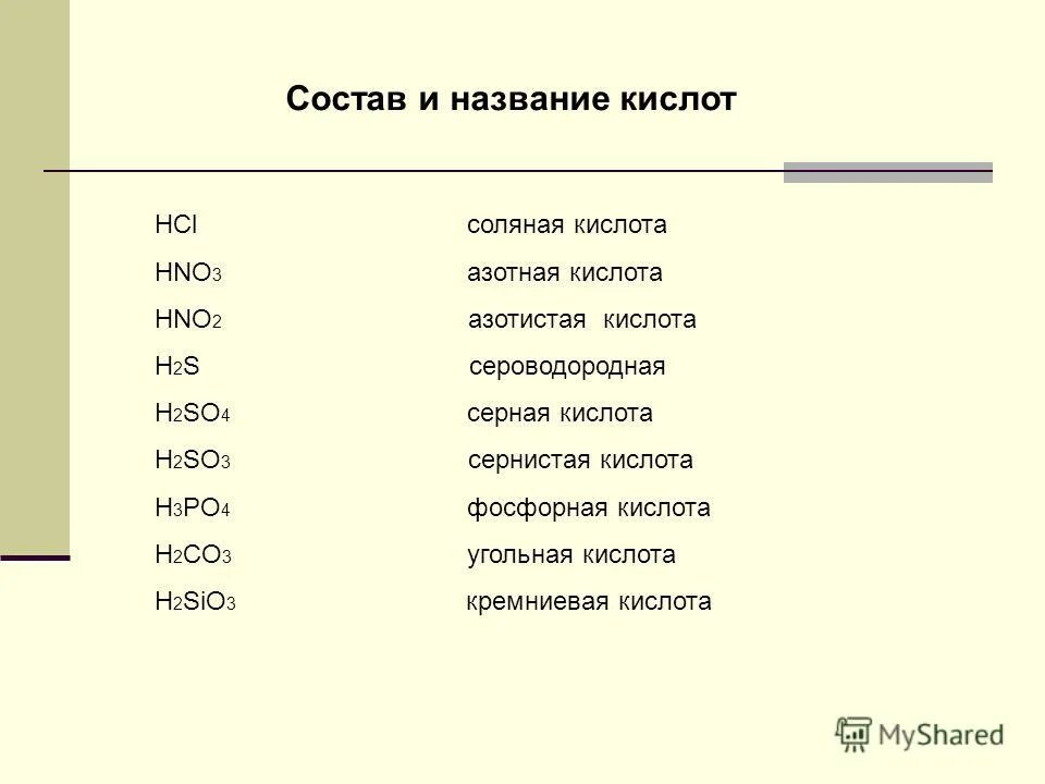 Назовите кислоты h2co3