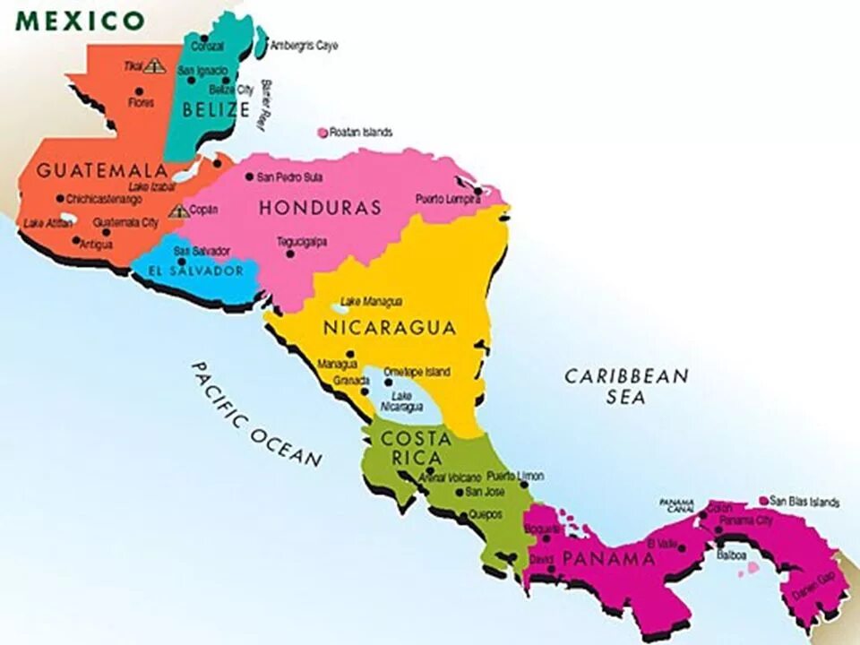 Центральная америка какие страны. Политическая карта центральной Америки. Полит карта центральной Америки. Карта центральной Америки со странами.