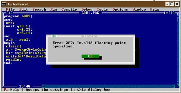 Invalid Floating point Operation. Is an Invalid Float в лазарусе. Значение элемента кода программы program lab1;. Starting point of Error.