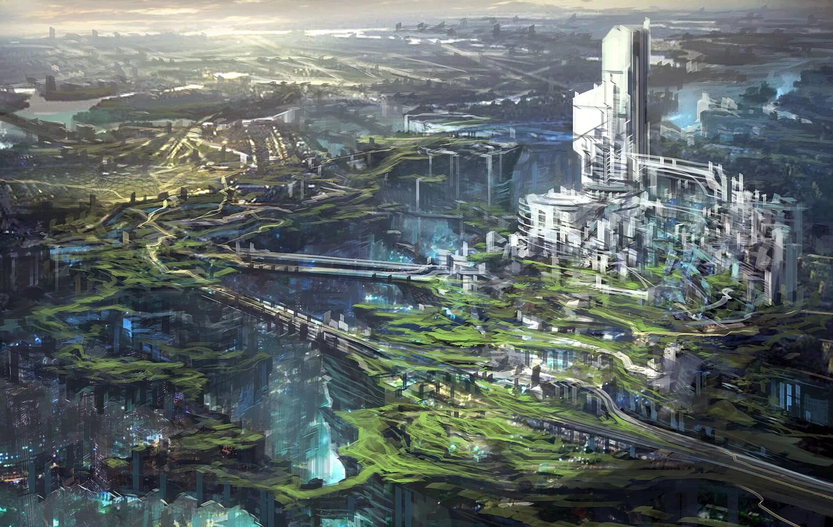 Футуристическая архитектура будущего концепт арт. Feng Zhu. Арт Sci Fi City'. Экогород Япония концепт арт. Recipient city