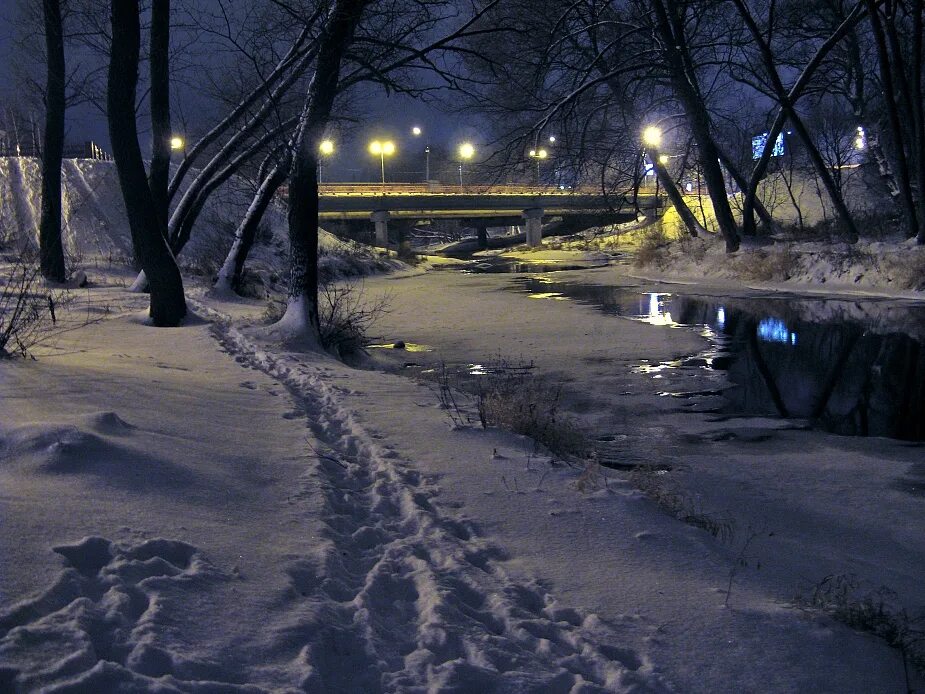 Ночной весенний город. Сестрорецк зимой. Ночная зимняя дорога.