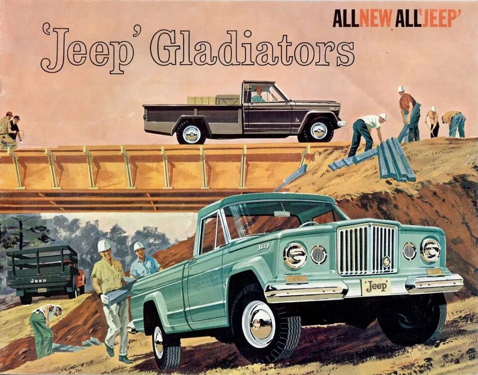 Реклама пикапа. Jeep Gladiator 1962. Jeep Gladiator 1963. Пикап Jeep Gladiator 1962–1970. Ika Gladiator 1 43.