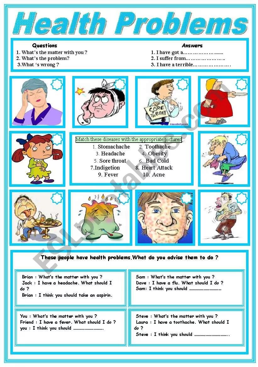 Лексика здоровье. Задания Health problems. Health problems у детей. Болезни Worksheet. Английский тема болезни упражнения.