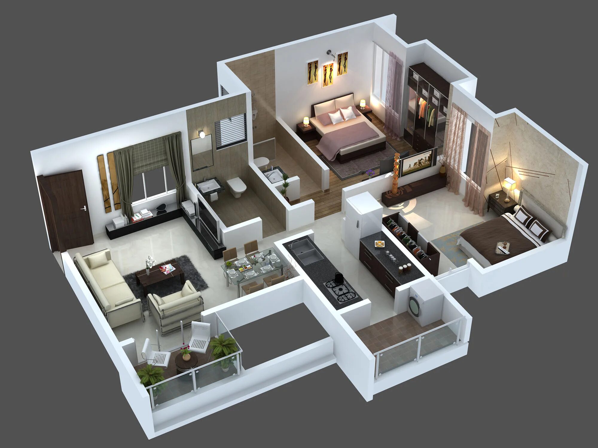 BHK Flat. Дом Floorplan 3d потайные комнаты. BHK. Flat Apartment House. Two room flat