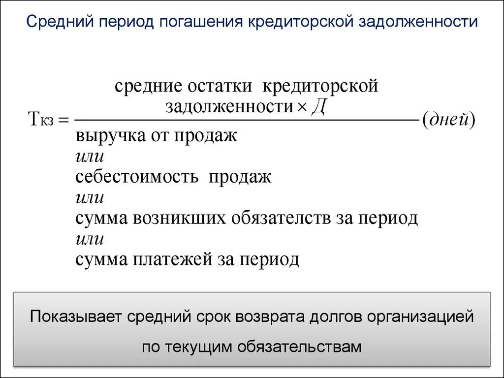 Рассчитать период погашения кредиторской задолженности. Срок погашения кредиторской задолженности формула. Средний срок погашения кредиторской задолженности. Средний срок погашения кредиторской задолженности формула. Кредиторская задолженность формула по балансу