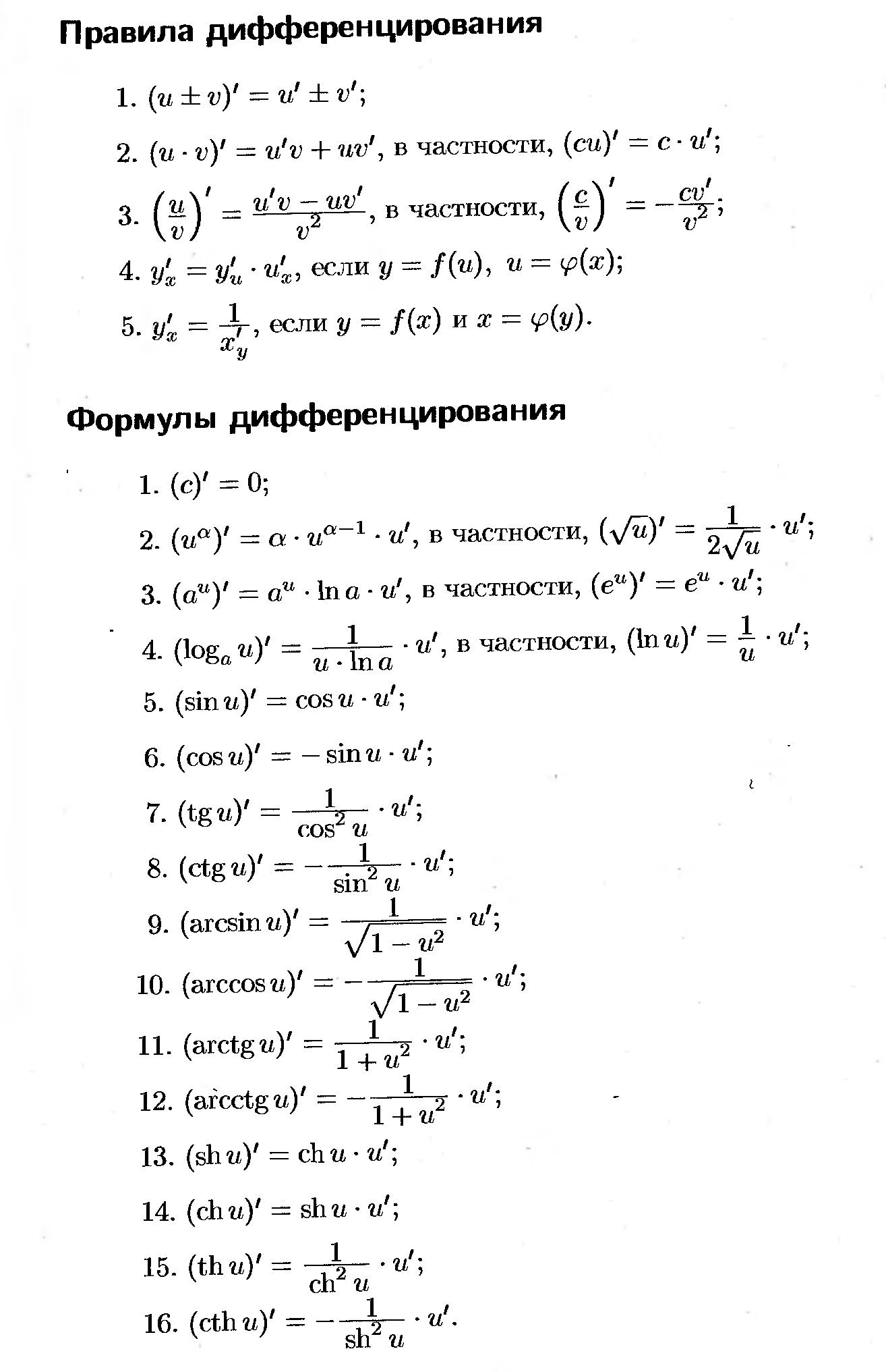 Таблица производных и дифференциалов. Таблица дифференцирования интегралов. Производные и интегралы таблица. Таблица интегралов и дифференциалов для студентов. Дифференцирование неопределенных интегралов