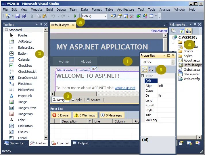 Microsoft programming tool. Команда view toolbox. web forms c#.