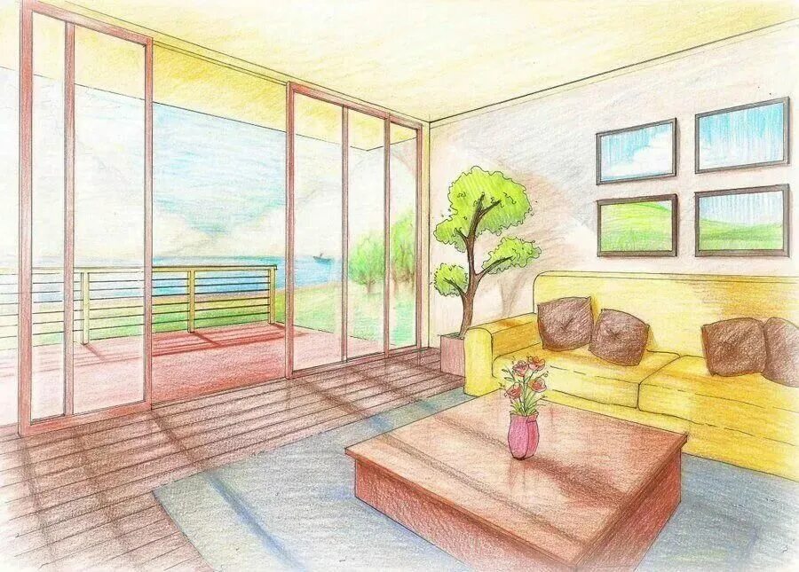 нарисовать интерьер комнаты 7 класс. комната в перспективе. нарисовать интерьер комнаты 7 класс. рисунок комнаты. набросок интерьера комнаты.