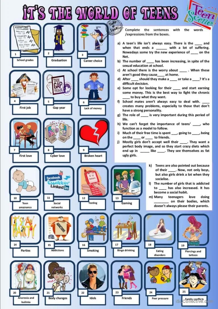 Complete topic. English Worksheets for teenagers. Quiz for teenagers in English. Английский Vocabulary games/ Worksheets. Упражнение на тему Vocabulary for teenagers.