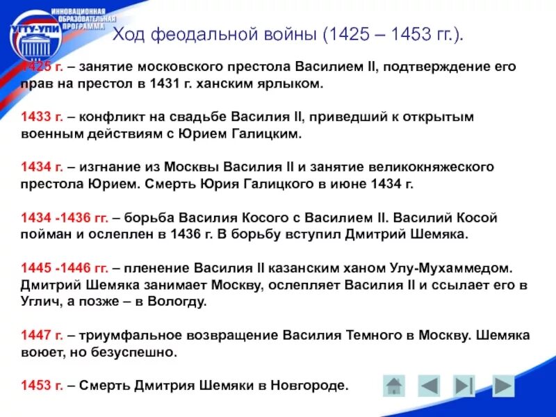 2 апреля даты и события. Ход феодальной войны 1425-1453. Основные события феодальной войны 1425-1453. Этапы междоусобной войны 1425-1453.