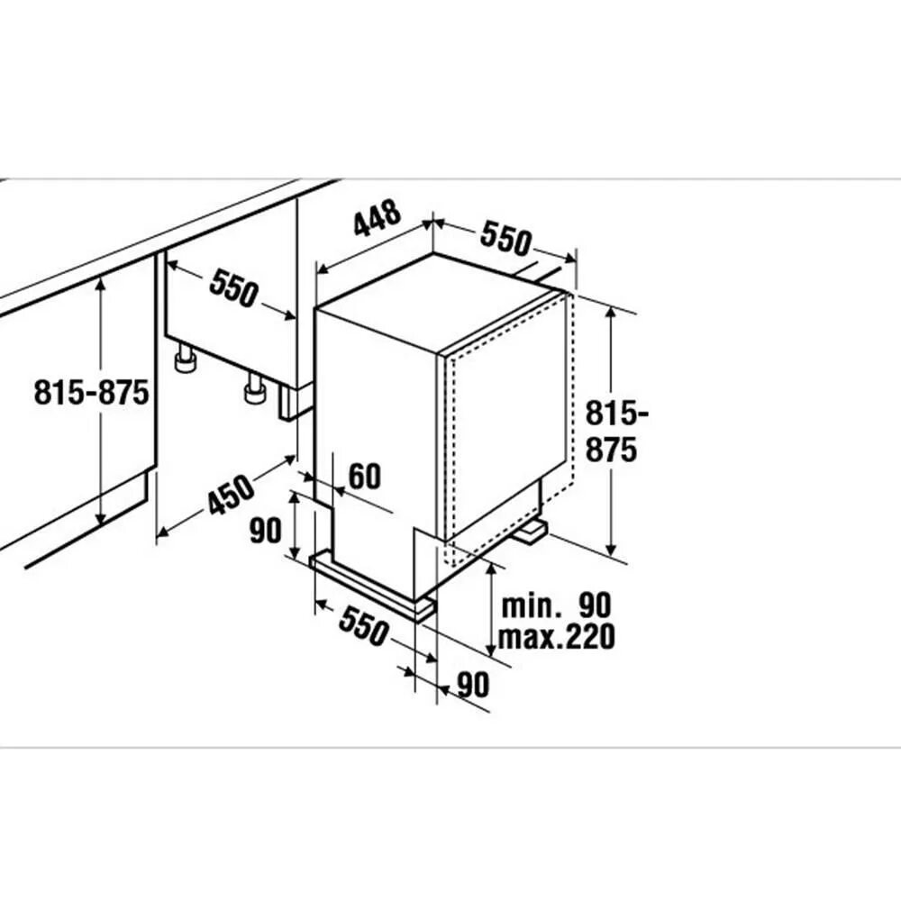 Высота встроенной посудомойки