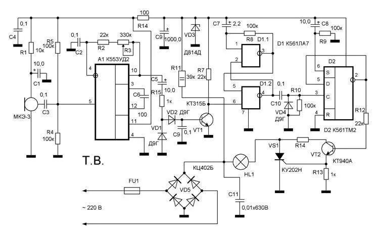 Схема акустического светильника ЭВС 01. Акустический датчик включения света схема. Акустическое реле на к561тм2. Структурная схема акустического выключателя света. Свет по хлопку