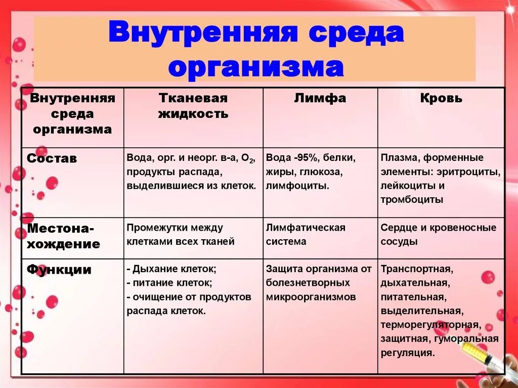 Компоненты внутренней среды функции