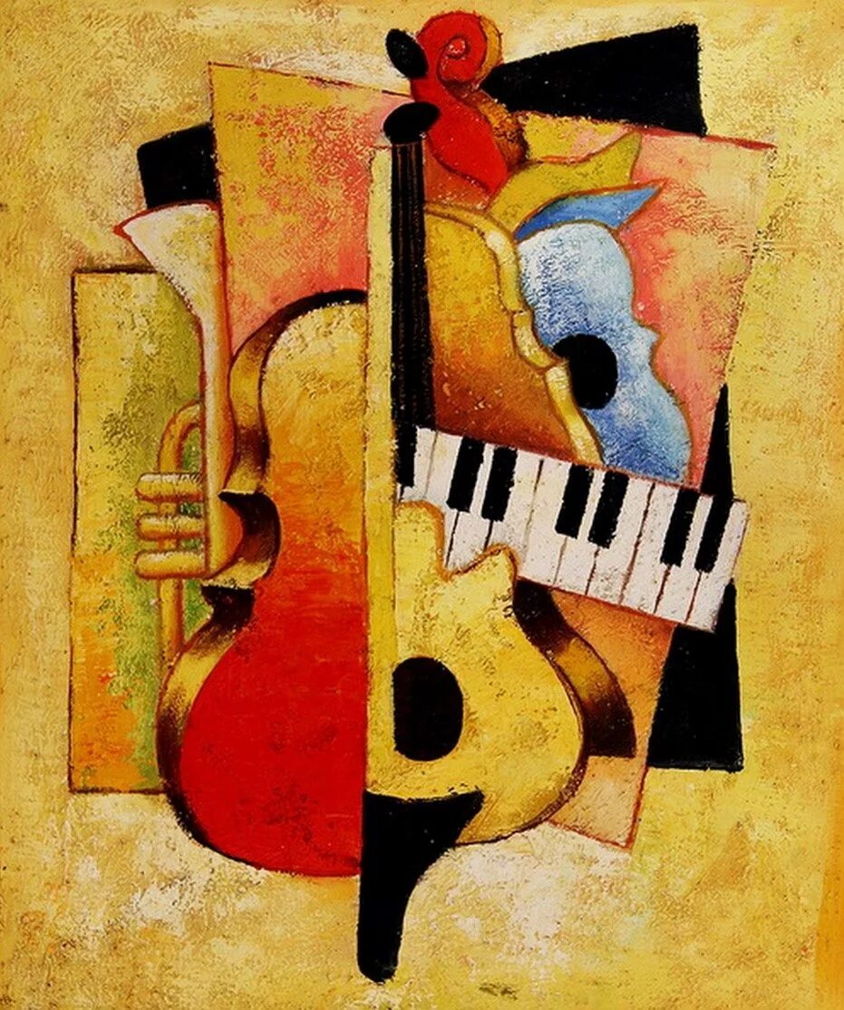 Музыкальный инструменты композиция. Пикассо кубизм музыкальные инструменты. Картины в стиле абстракционизм. Картина музыкальные. Композиция из музыкальных инструментов.