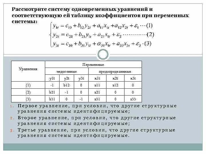 Система одновременных уравнений. Система одновременных уравнений эконометрика. Структурные коэффициенты системы одновременных уравнений. Коэффициенты при переменных уравнений системы. Уравнивание коэффициентов