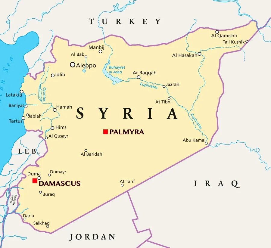 Дамаск где находится страна. Сирия политическая карта. Столица Сирии на карте. Пальмира на карте Сирии.
