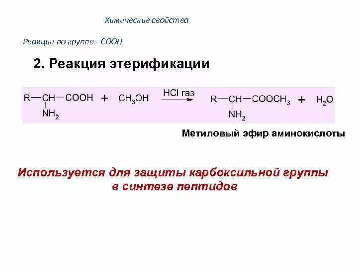 Глицин химические свойства. Химические свойства аминокислот этерификация. Карбоксильная группа реакция этерификации. Реакция образования сложных эфиров аминокислот. Реакция этерификации аминокислот.